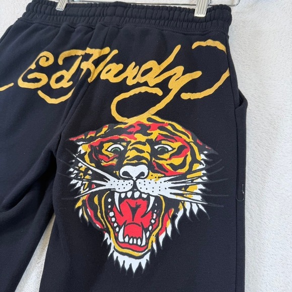Ed Hardy Pants - Ed Hardy Tiger Graphic Sweatpants Black Wide Leg Womens XS Retro Gold Foil Y2K